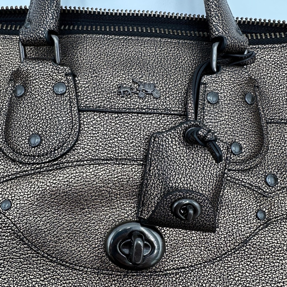 COACH RHYDER 33 ELEVATED SATCHEL" OIL SLICK" METALLIC LEATHER - Picture 12 of 13